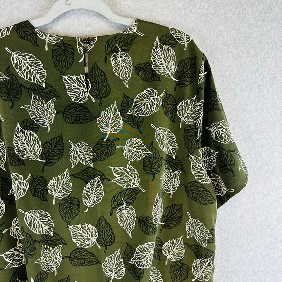 Vtg Bonworth Womans Large Petite Floral Blouse Shirt Short Sleeve Green - Picture 6 of 10